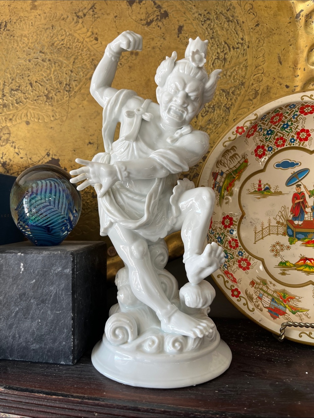 Fitz and Floyd Glossy White Mythic Warrior Sculpture